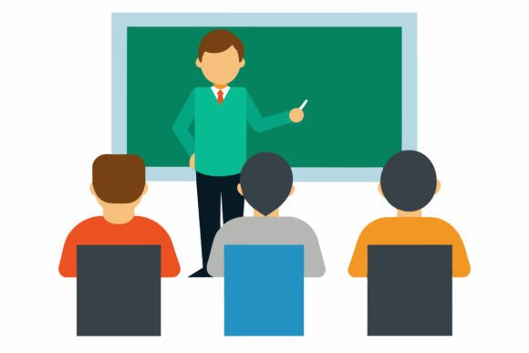 A Teacher Teaching on Board Front View Graphics
