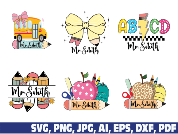 Custom Teacher Name Apple Bus Pencil Graphics