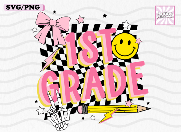 First Grade Retro School Girl Coquette: Graphics & Crafts