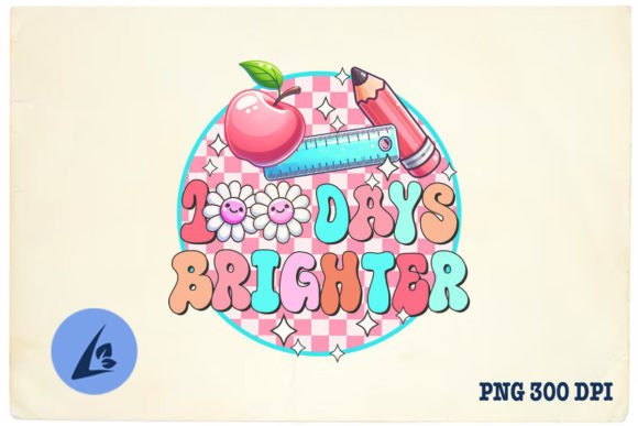 Groovy 100 Days Brighter Teacher PNG Graphics
