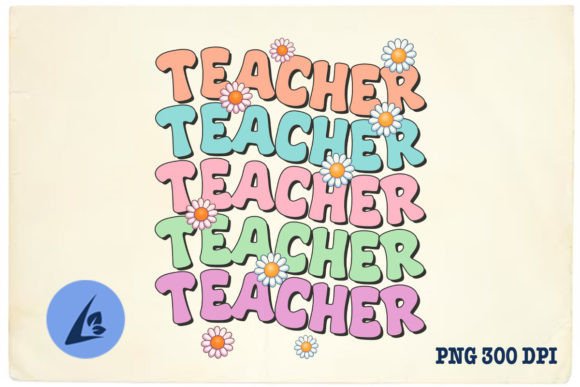 Groovy Teacher Sublimation Flowers PNG