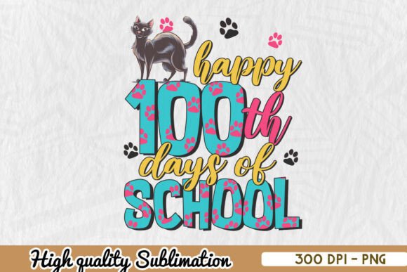Happy 100th Days of School Cat PNG: Graphics for Crafts and Small Business Branding
