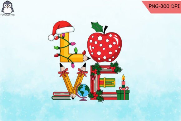 Love Teacher Christmas PNG – A Festive Graphic for Crafts and Merch