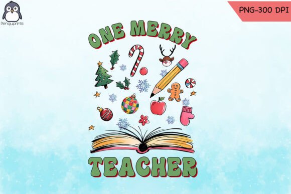 One Merry Teacher Retro Christmas PNG for Crafts and Graphics