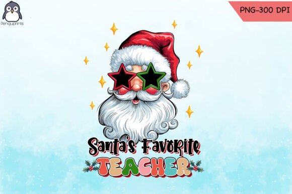 Santa’s Favorite Teacher Groovy Xmas PNG for Crafts and Graphics