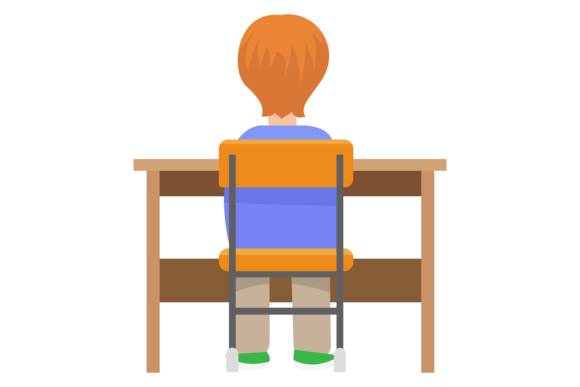 School Student in Classroom. Desk Back V Graphics